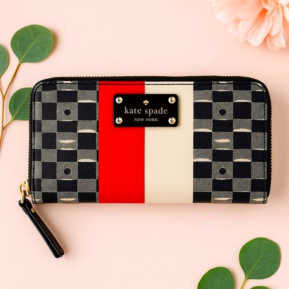 kate spade Handbags - Kate Spade Signature Spade Lacey Wallet - Black/ Cream/Red (Style PWRU2968)